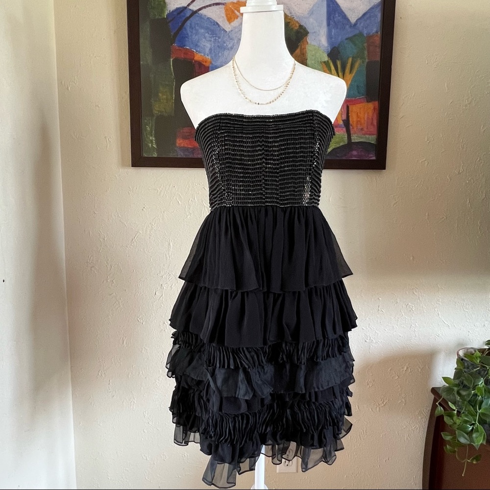Alice + Olivia | Rhinestone Silk Ruffle Dress